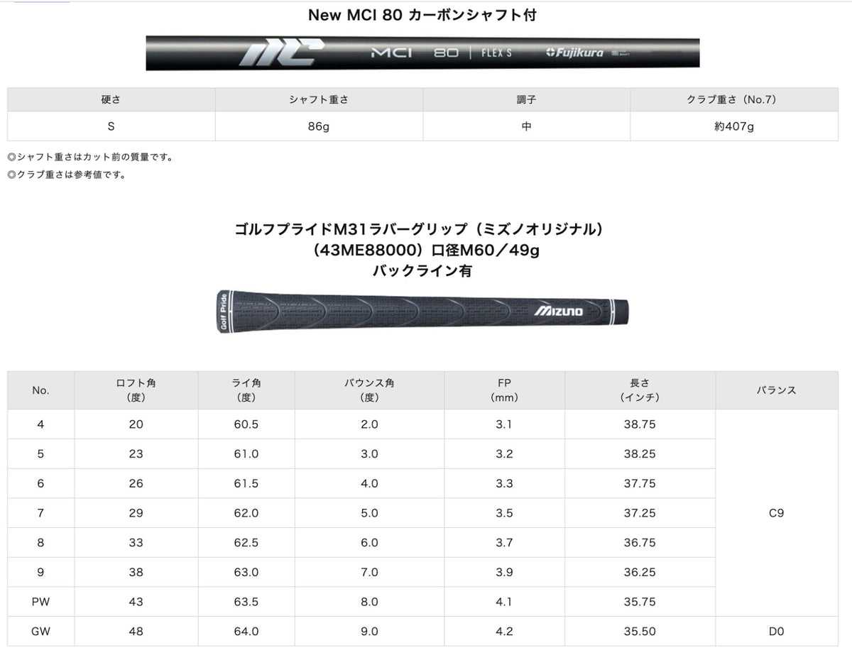 Mizuno Golf Pro M-15 Iron Wedge GW S-Flex New MCI 80 Graphite Shaft 2026 Men RH