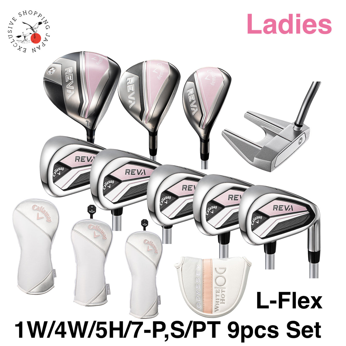 Callaway Ladies REVA Club Set DR/4W/5H/7-PW,SW/PT 9pcs Set Head Cover 2025 Pink