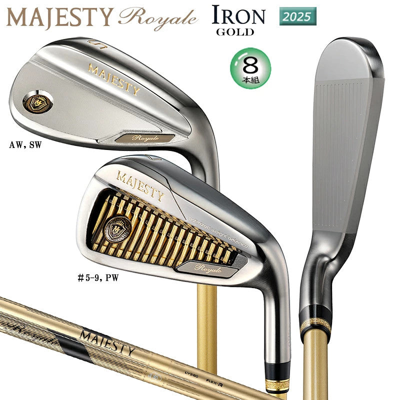 MAJESTY Royale Gold Iron Set 5-9,pw,aw,sw 8pcs Graphite Shaft SR-Flex New