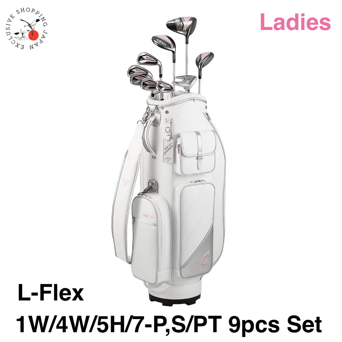 Callaway Ladies REVA Club Set Cart Bag DR/4W/5H/7-PW,SW/PT 9pcs Headcover Pink