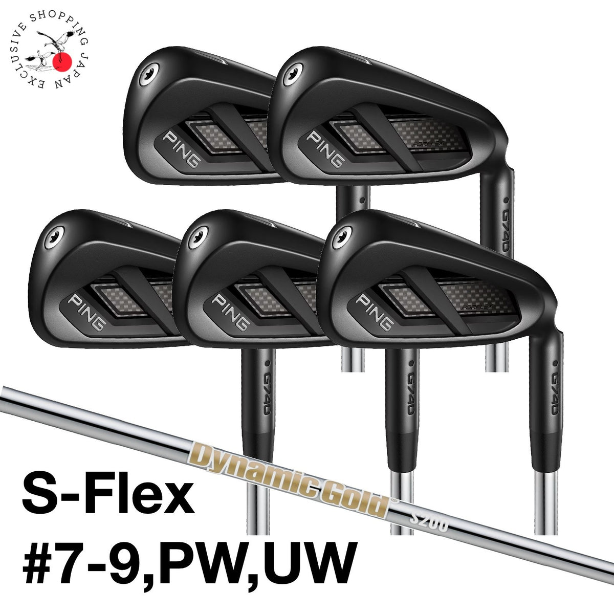 PING G740 Iron #7-9,PW,UW S-Flex Midnight Edition Black Dot Dynamic Gold HT MTO