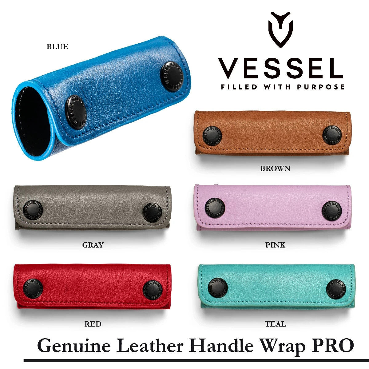 VESSEL Genuine Leather Handle Wrap PRO Golf Bag Handle Cover Accessory Red New