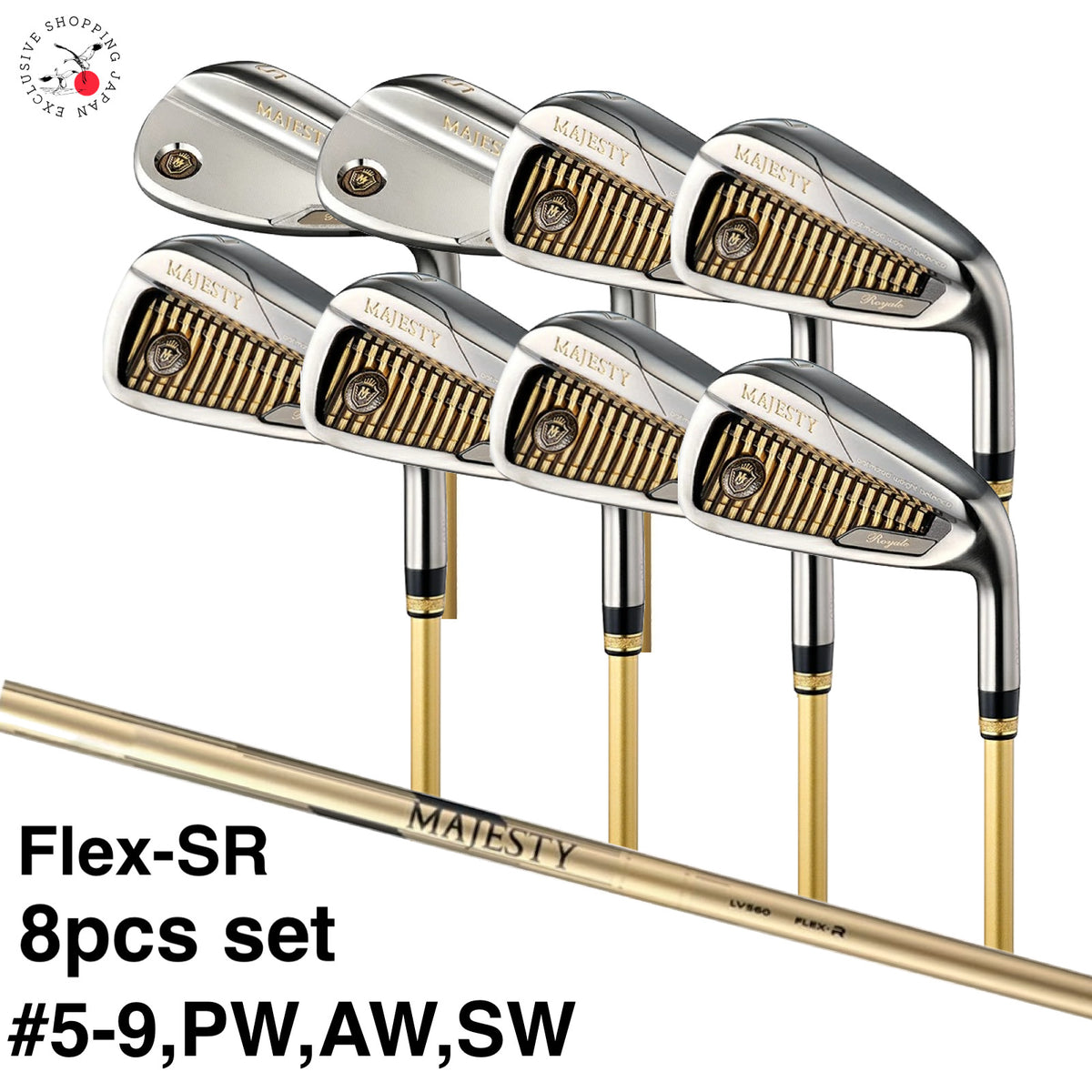 MAJESTY Royale Gold Iron Set 5-9,pw,aw,sw 8pcs Graphite Shaft SR-Flex New