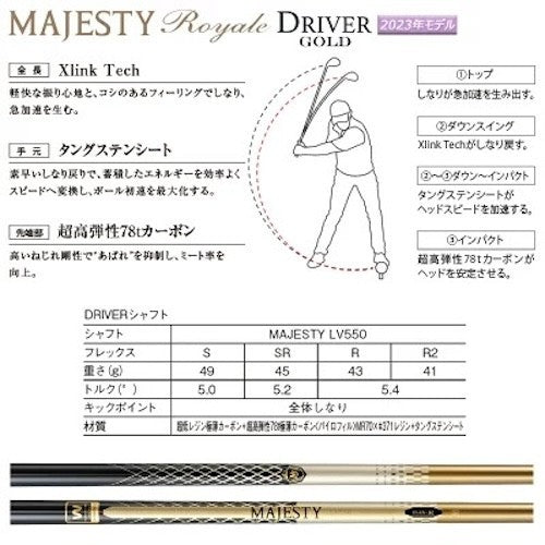 Majesty Golf Royale 2023 Gold Driver High-COR 10.5° S-Flex LV 550 Graphite Shaft
