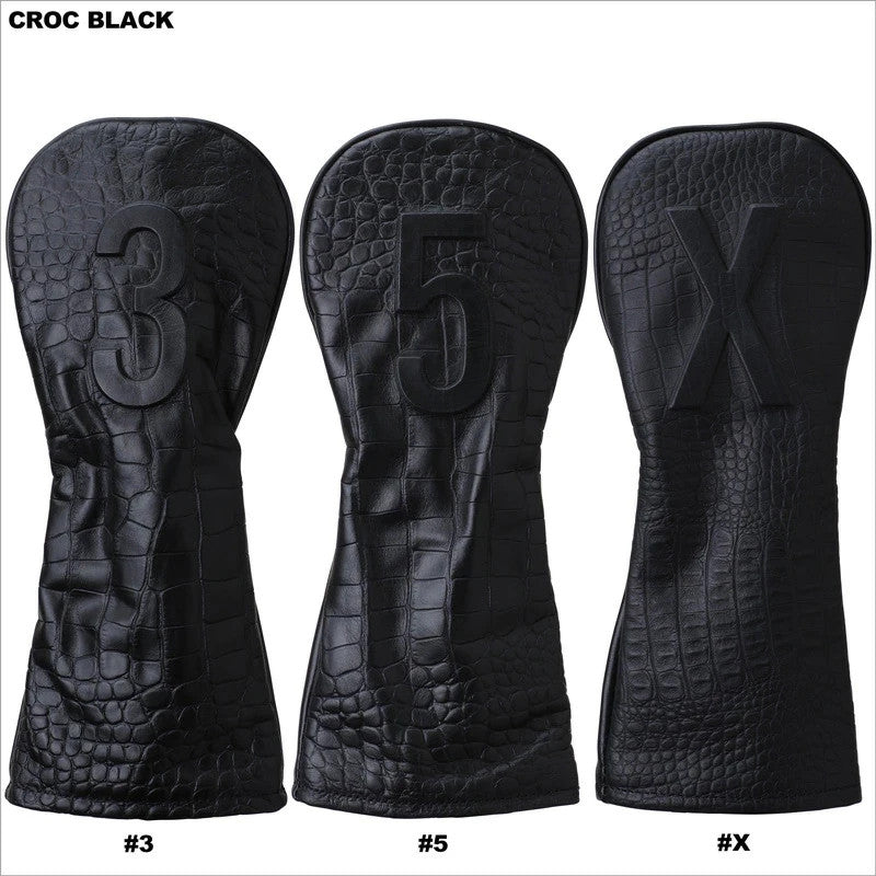 VESSEL Golf LUX EMBOSSED X Fairway Wood Headcover Croc Black Genuine Leather