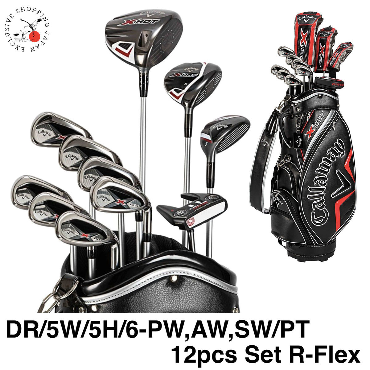 Callaway X HOT Club Set Cart Bag DR/5W/5H/6-P,A,SW/PT 12pcs R-Flex Carbon Shaft