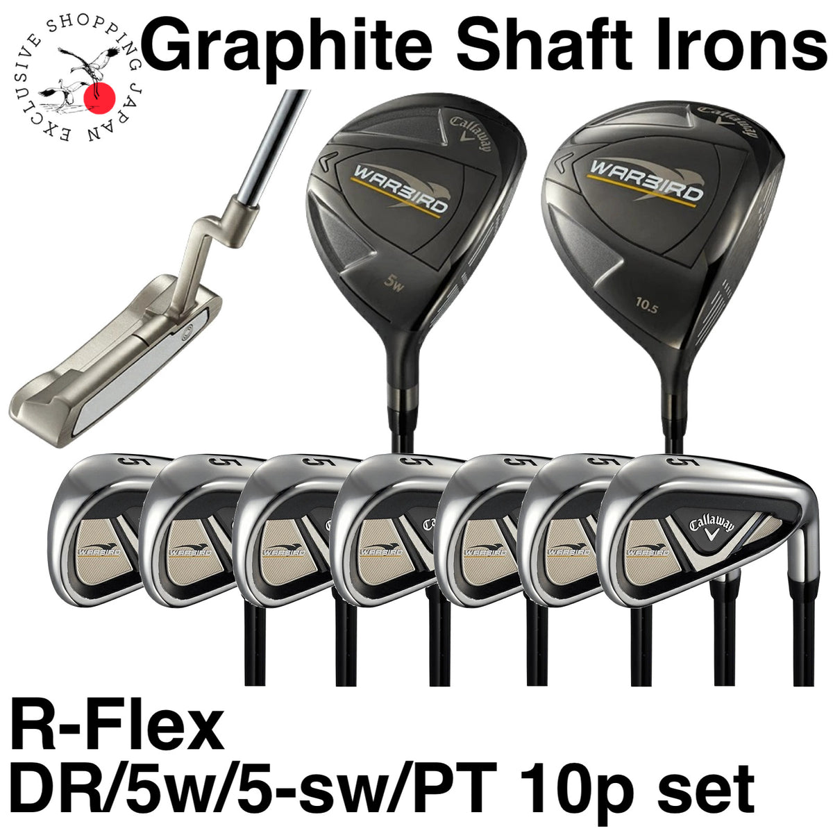 Callaway Warbird Club 10p Set DR/5W/5-SW/PT Headcovers R-Flex Graphite Shaft Men