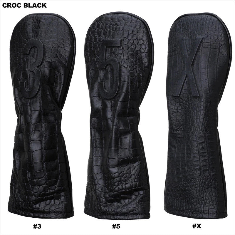 VESSEL Golf LUX EMBOSSED X Fairway Wood Headcover Croc Black Genuine Leather